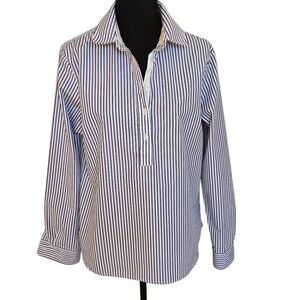 Cortland Park Womens Striped 1/4 Button Long Sleeve Shirt Blue White Size Medium